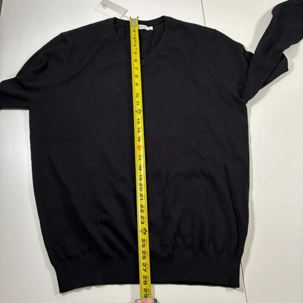 NEW Collars & Co. V-Neck Cashmere Blend Sweater Large Black Jumper